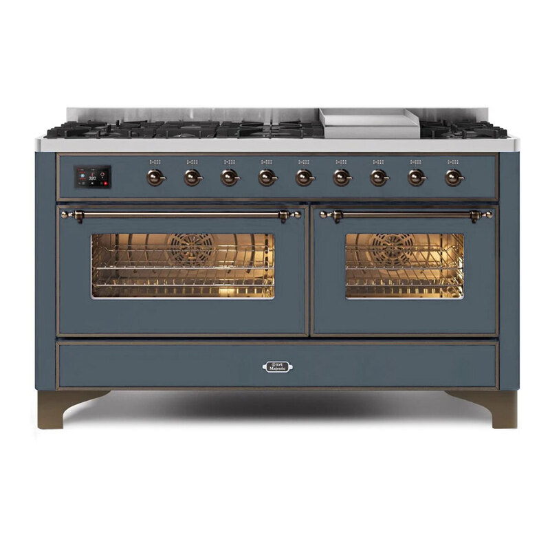 ILVE UM15FDNS3BGBLP Majestic II 60" Dual Fuel Range (Liquid Propane, Triple Glass Door, Blue Grey, Bronze)