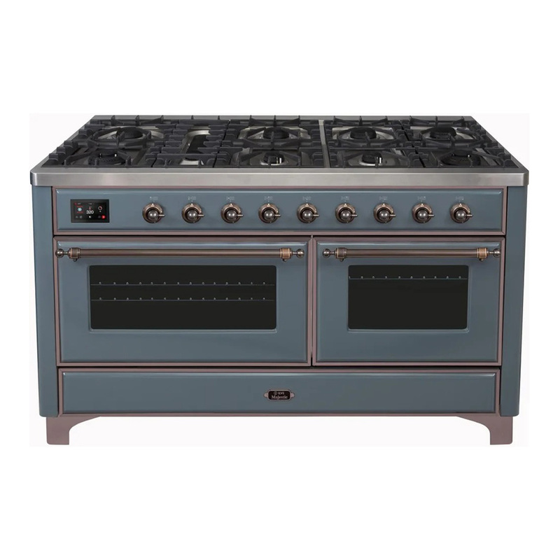 ILVE UM15FDNS3BGB Majestic II 60" Dual Fuel Range (Natural Gas, Triple Glass Door, Blue Grey, Bronze)