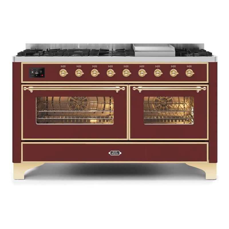 ILVE UM15FDNS3BUG Majestic II 60" Dual Fuel Range (Natural Gas, Triple Glass Door, Burgundy, Brass)