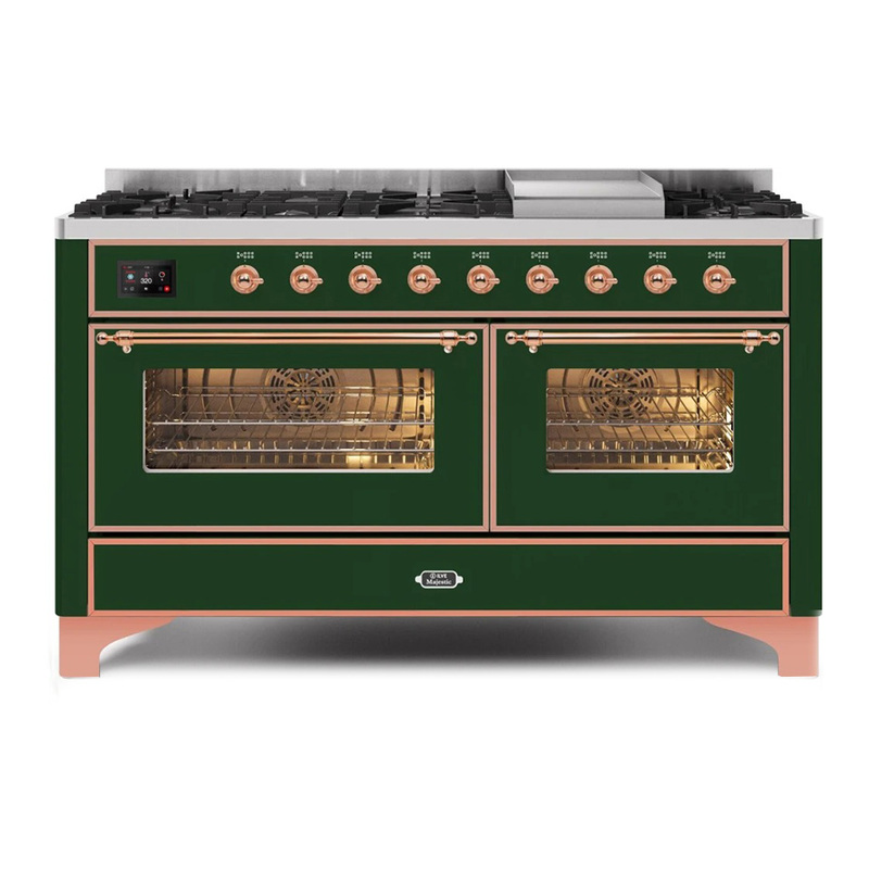 ILVE UM15FDNS3EGPLP Majestic II 60" Dual Fuel Range (Liquid Propane, Triple Glass Door, Emerald Green, Copper)