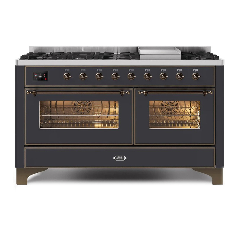 ILVE UM15FDNS3MGBLP Majestic II 60" Dual Fuel Range (Liquid Propane, Triple Glass Door, Graphite Matte, Burnished)