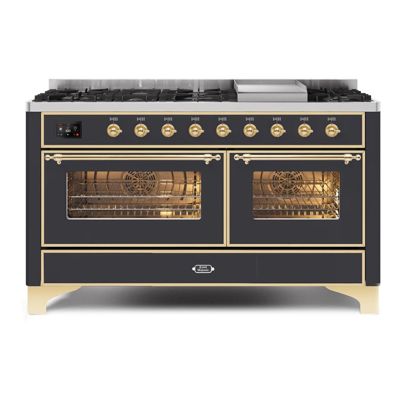 ILVE UM15FDNS3MGGLP Majestic II 60" Dual Fuel Range (Liquid Propane, Triple Glass Door, Graphite Matte, Brass)