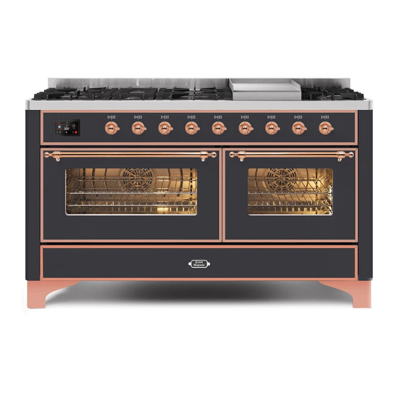 ILVE UM15FDNS3MGPLP Majestic II 60" Dual Fuel Range (Liquid Propane, Triple Glass Door, Graphite Matte, Copper)