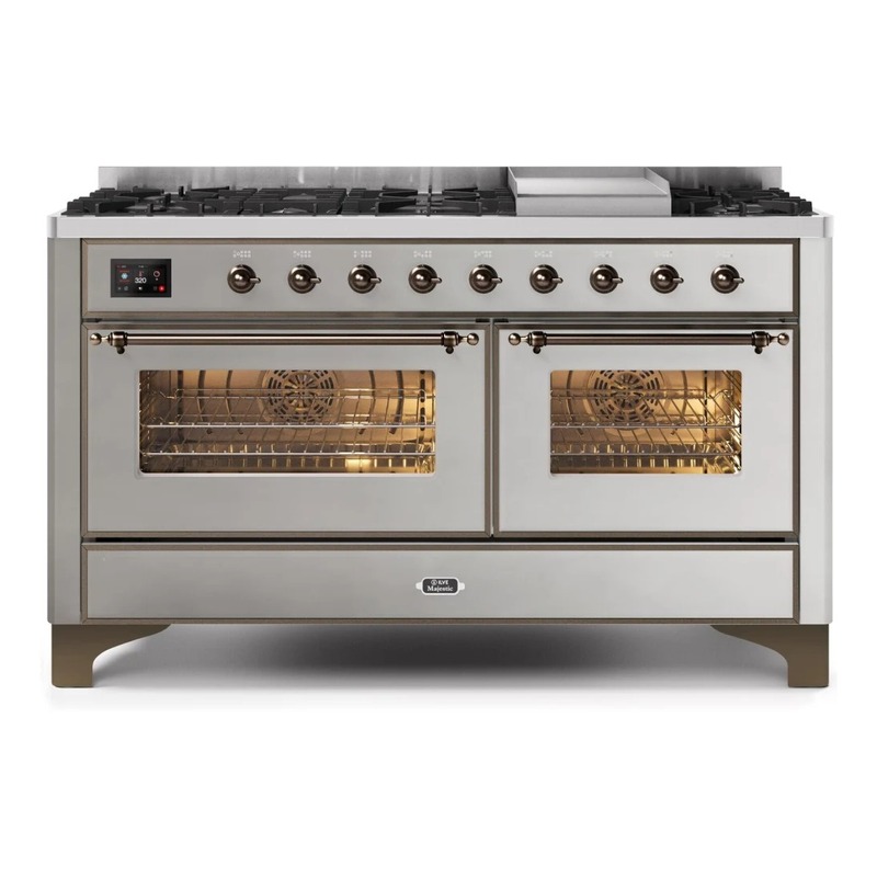 ILVE UM15FDNS3SSB Majestic II 60" Dual Fuel Range (Natural Gas, Triple Glass Door, Stainless Steel, Burnished)