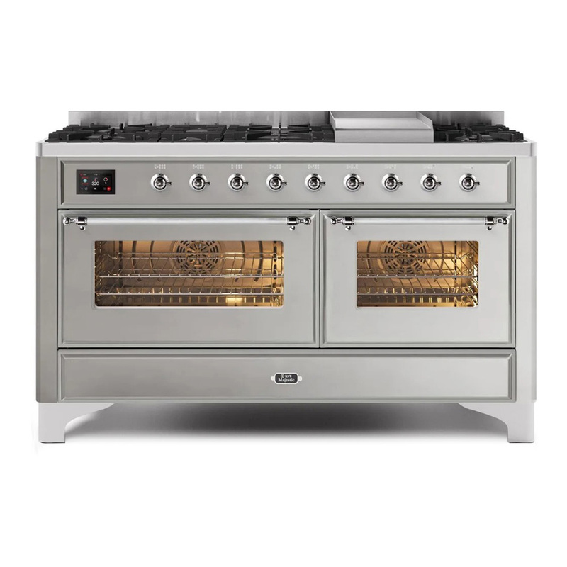 ILVE UM15FDNS3SSCLP Majestic II 60" Dual Fuel Range (Liquid Propane, Triple Glass Door, Stainless Steel, Chrome)