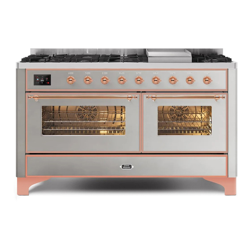 ILVE UM15FDNS3SSPLP Majestic II 60" Dual Fuel Range (Liquid Propane, Triple Glass Door, Stainless Steel, Copper)