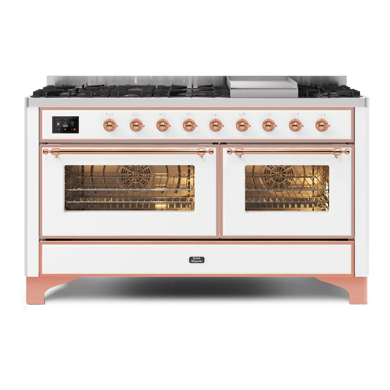 ILVE UM15FDNS3WHPLP Majestic II 60" Dual Fuel Range (Liquid Propane, Triple Glass Door, White, Copper)