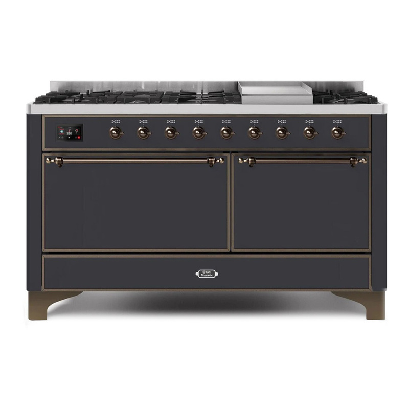 ILVE UM15FDQNS3MGBLP Majestic II 60" Dual Fuel Range (Liquid Propane, Solid Door, Graphite Matte, Bronze)