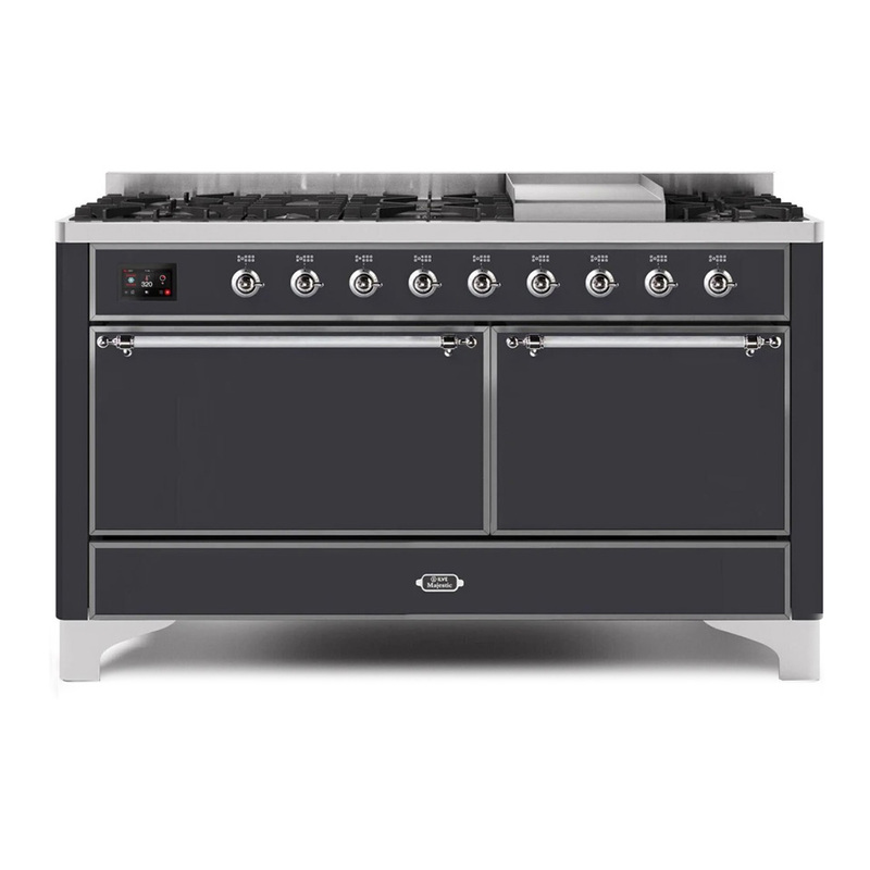 ILVE UM15FDQNS3MGCLP Majestic II 60" Dual Fuel Range (Liquid Propane, Solid Door, Graphite Matte, Chrome)