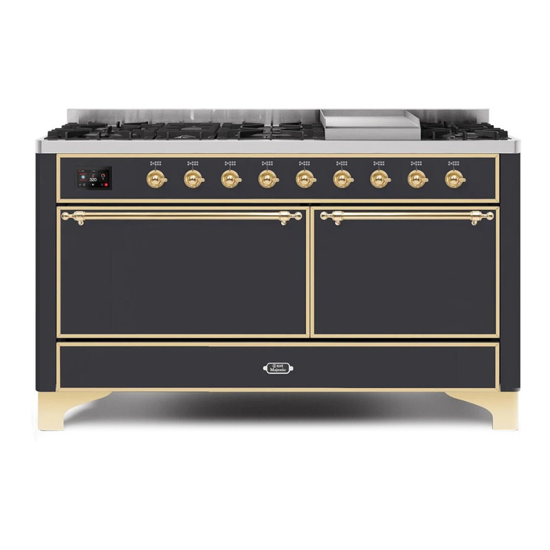 ILVE UM15FDQNS3MGGLP Majestic II 60" Dual Fuel Range (Liquid Propane, Solid Door, Graphite Matte, Brass)