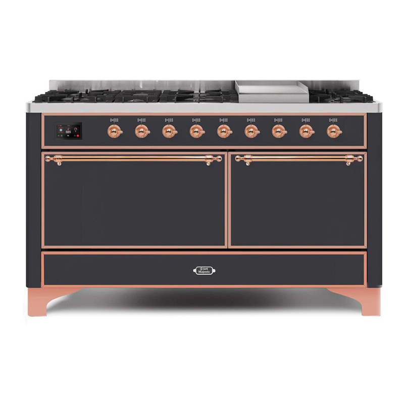 ILVE UM15FDQNS3MGPLP Majestic II 60" Dual Fuel Range (Liquid Propane, Solid Door, Graphite Matte, Copper)