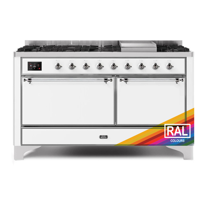 ILVE UM15FDQNS3RACLP Majestic II 60" Dual Fuel Range (Liquid Propane, Solid Door, RAL, Chrome)