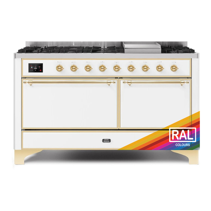 ILVE UM15FDQNS3RAGLP Majestic II 60" Dual Fuel Range (Liquid Propane, Solid Door, RAL, Brass)