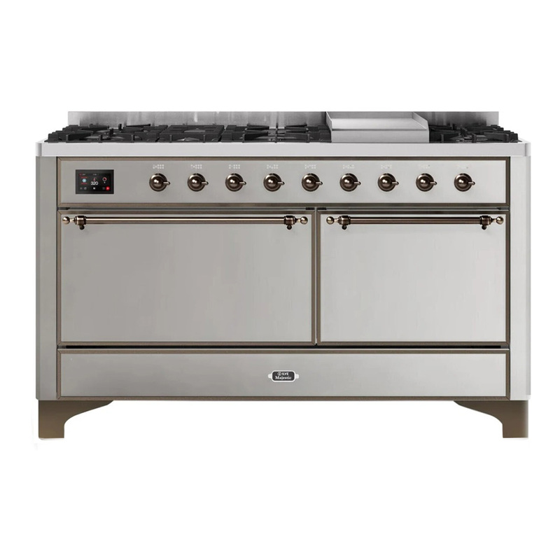 ILVE UM15FDQNS3SSBLP Majestic II 60" Dual Fuel Range (Liquid Propane, Solid Door, Stainless Steel, Bronze)