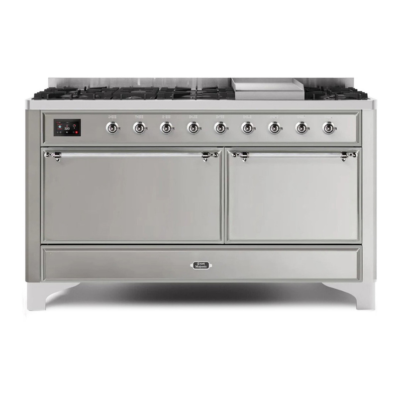 ILVE UM15FDQNS3SSCLP Majestic II 60" Dual Fuel Range (Liquid Propane, Solid Door, Stainless Steel, Chrome)