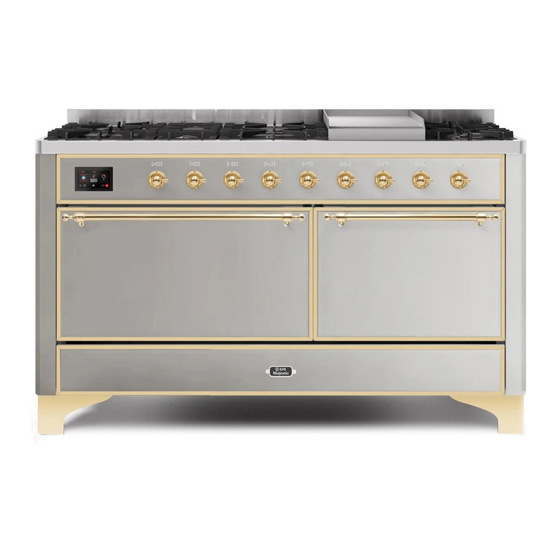 ILVE UM15FDQNS3SSGLP Majestic II 60" Dual Fuel Range (Liquid Propane, Solid Door, Stainless Steel, Brass)