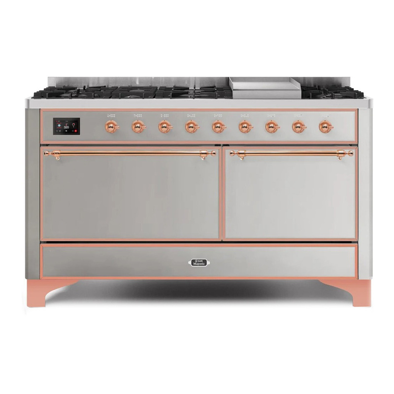 ILVE UM15FDQNS3SSPLP Majestic II 60" Dual Fuel Range (Liquid Propane, Solid Door, Stainless Steel, Copper)