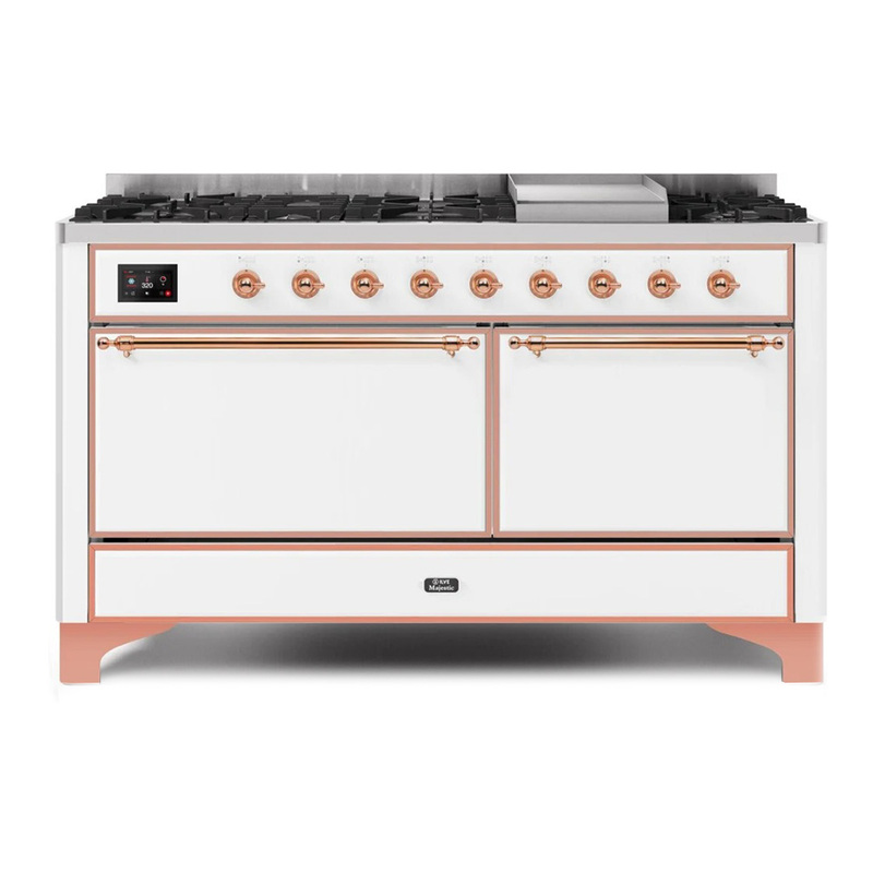 ILVE UM15FDQNS3WHPLP Majestic II 60" Dual Fuel Range (Liquid Propane, Solid Door, White, Copper)