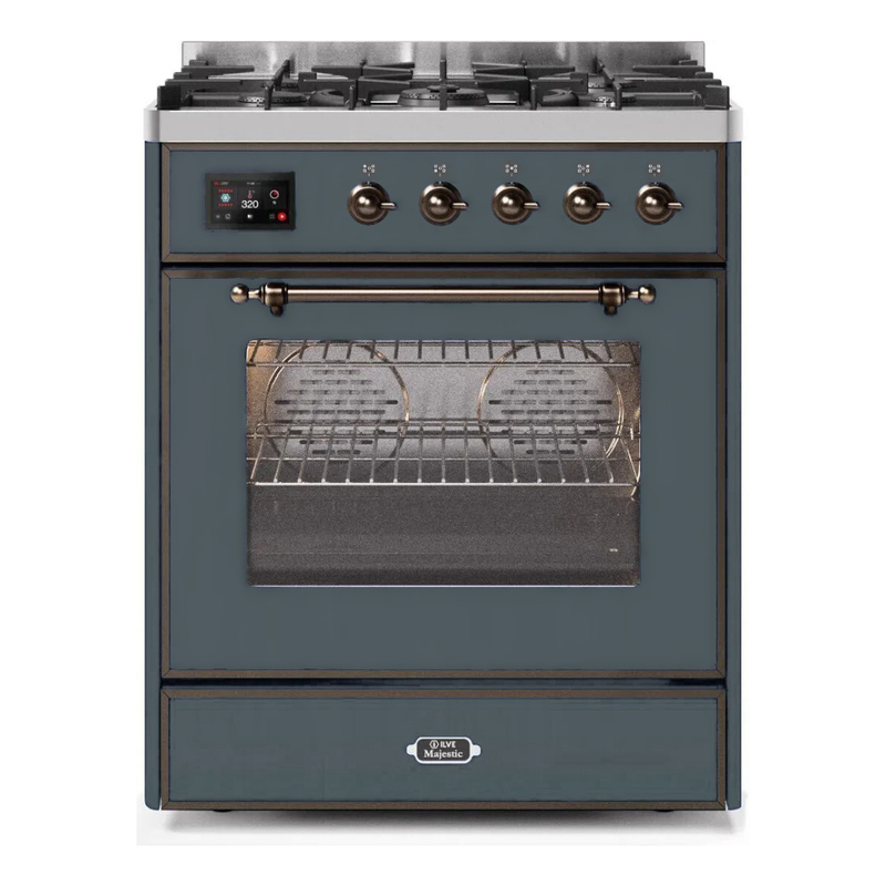 ILVE UM30DNE3BGBLP Majestic II 30" Dual Fuel Range (Liquid Propane, Triple Glass Door, Blue Grey, Bronze)