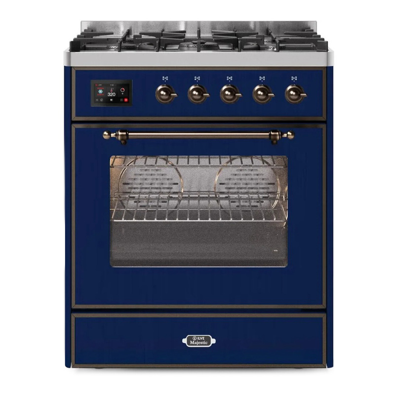 ILVE UM30DNE3MBBLP Majestic II 30" Dual Fuel Range (Liquid Propane, Triple Glass Door, Midnight Blue, Bronze)