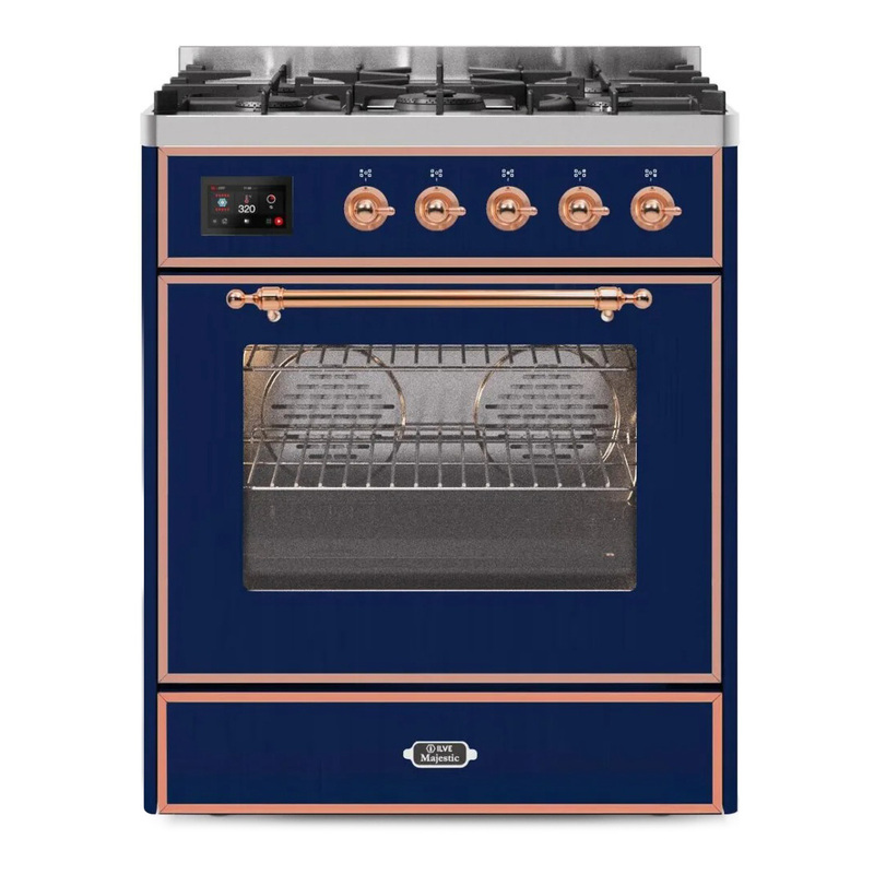 ILVE UM30DNE3MBPLP Majestic II 30" Dual Fuel Range (Liquid Propane, Triple Glass Door, Midnight Blue, Copper)