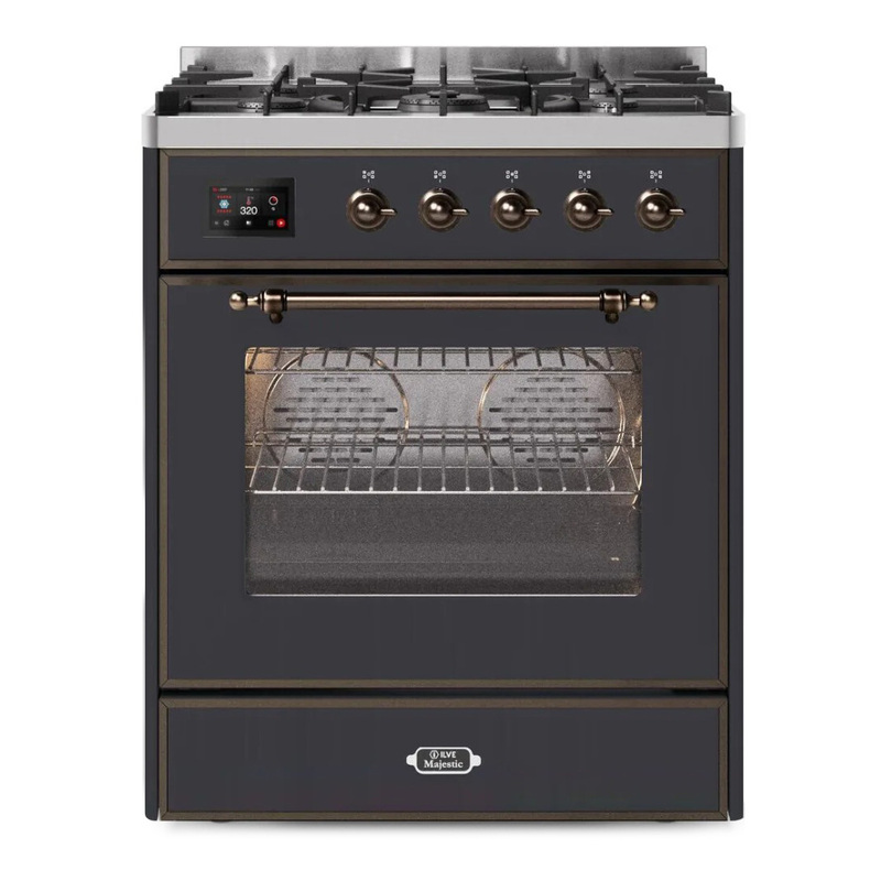 ILVE UM30DNE3MGBLP Majestic II 30" Dual Fuel Range (Liquid Propane, Triple Glass Door, Graphite Matte, Bronze)