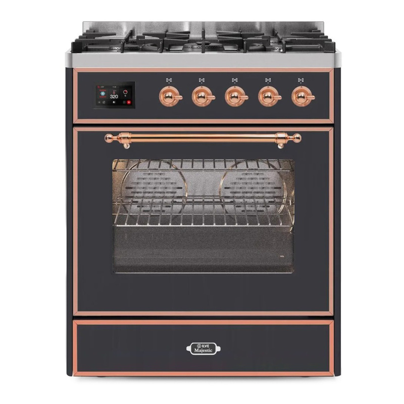 ILVE UM30DNE3MGPLP Majestic II 30" Dual Fuel Range (Liquid Propane, Triple Glass Door, Graphite Matte, Copper)