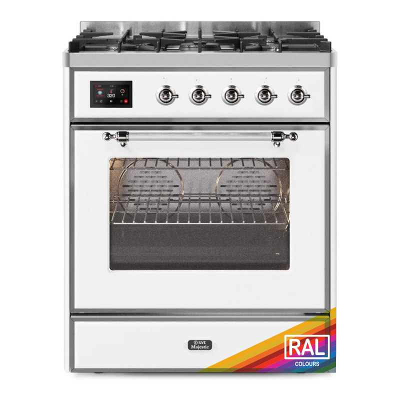 ILVE UM30DNE3RACLP Majestic II 30" Dual Fuel Range (Liquid Propane, Triple Glass Door, RAL, Chrome)