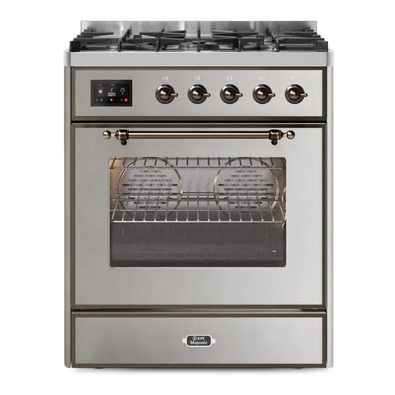 ILVE UM30DNE3SSBLP Majestic II 30" Dual Fuel Range (Liquid Propane, Triple Glass Door, Stainless Steel, Burnished)