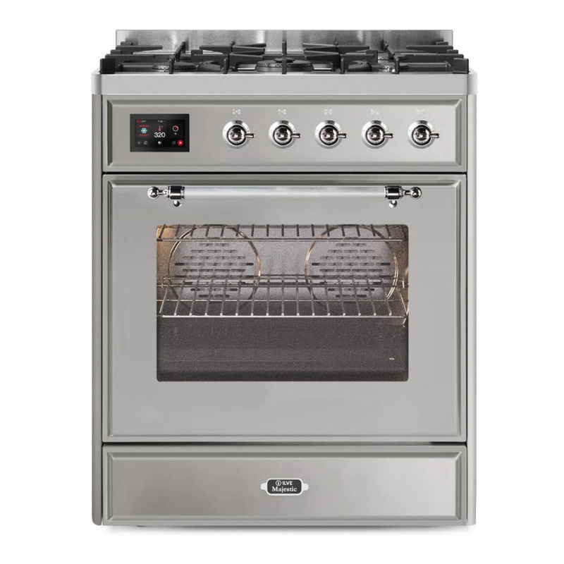 ILVE UM30DNE3SSCLP Majestic II 30" Dual Fuel Range (Liquid Propane, Triple Glass Door, Stainless Steel, Chrome)