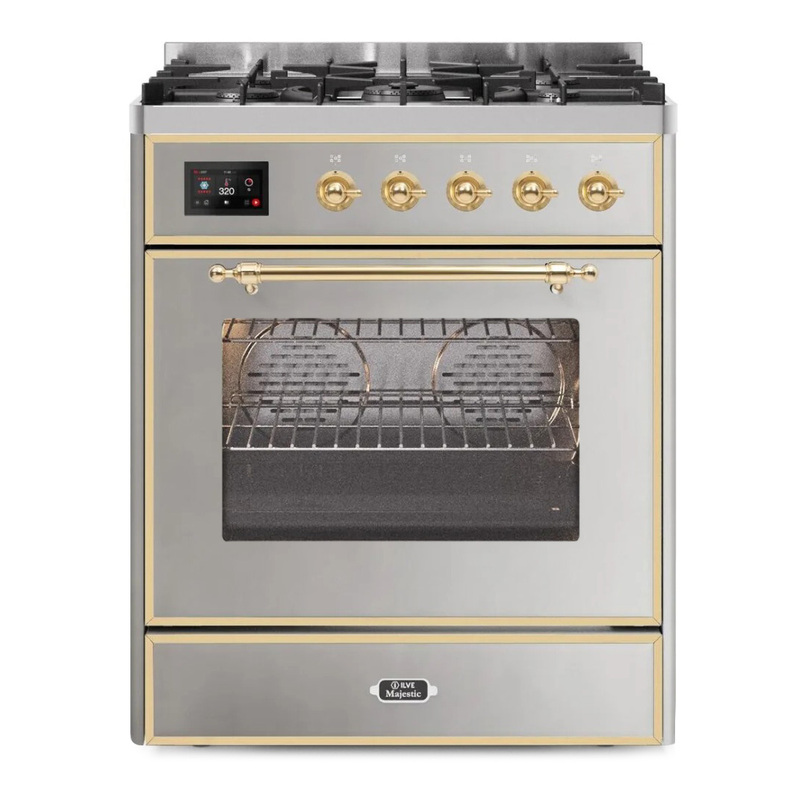 ILVE UM30DNE3SSGLP Majestic II 30" Dual Fuel Range (Liquid Propane, Triple Glass Door, Stainless Steel, Brass)