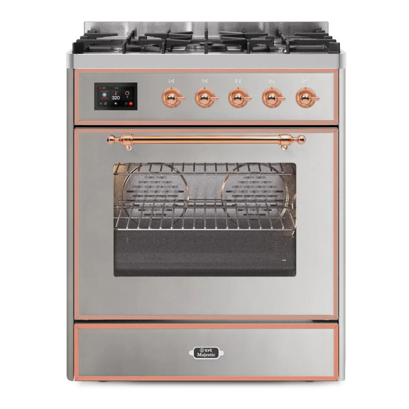 ILVE UM30DNE3SSPLP Majestic II 30" Dual Fuel Range (Liquid Propane, Triple Glass Door, Stainless Steel, Copper)