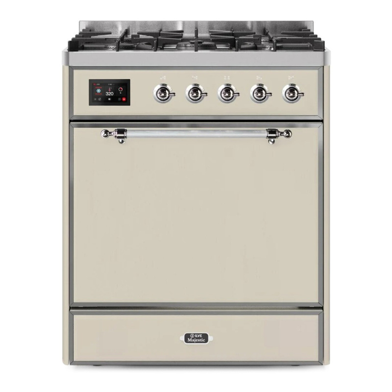 ILVE UM30DQNE3AWCLP Majestic II 30" Dual Fuel Range (Liquid Propane, Solid Door, Antique White, Chrome)