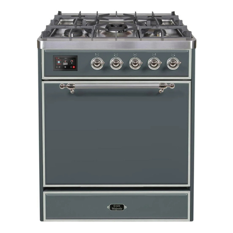 ILVE UM30DQNE3BGCLP Majestic II 30" Dual Fuel Range (Liquid Propane, Solid Door, Blue Grey, Chrome)