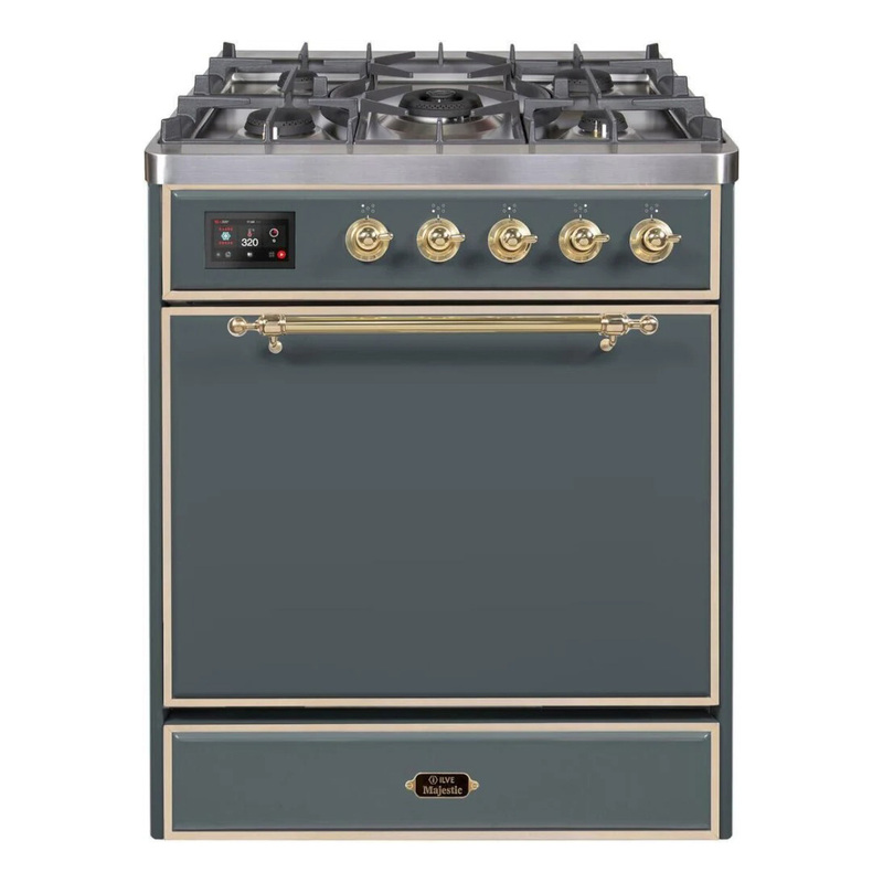 ILVE UM30DQNE3BGGLP Majestic II 30" Dual Fuel Range (Liquid Propane, Solid Door, Blue Grey, Brass)