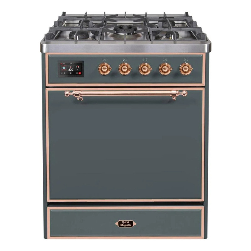 ILVE UM30DQNE3BGPLP Majestic II 30" Dual Fuel Range (Liquid Propane, Solid Door, Blue Grey, Copper)