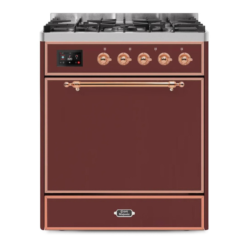 ILVE UM30DQNE3BUPLP Majestic II 30" Dual Fuel Range (Liquid Propane, Solid Door, Burgundy, Copper)