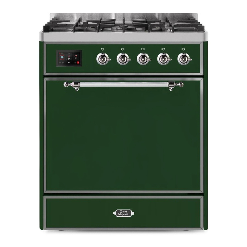 ILVE UM30DQNE3EGCLP Majestic II 30" Dual Fuel Range (Liquid Propane, Solid Door, Emerald Green, Chrome)