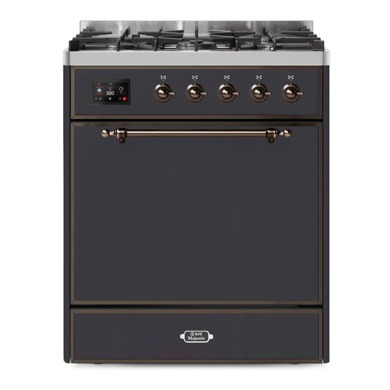 ILVE UM30DQNE3MGBLP Majestic II 30" Dual Fuel Range (Liquid Propane, Solid Door, Graphite Matte, Burnished)