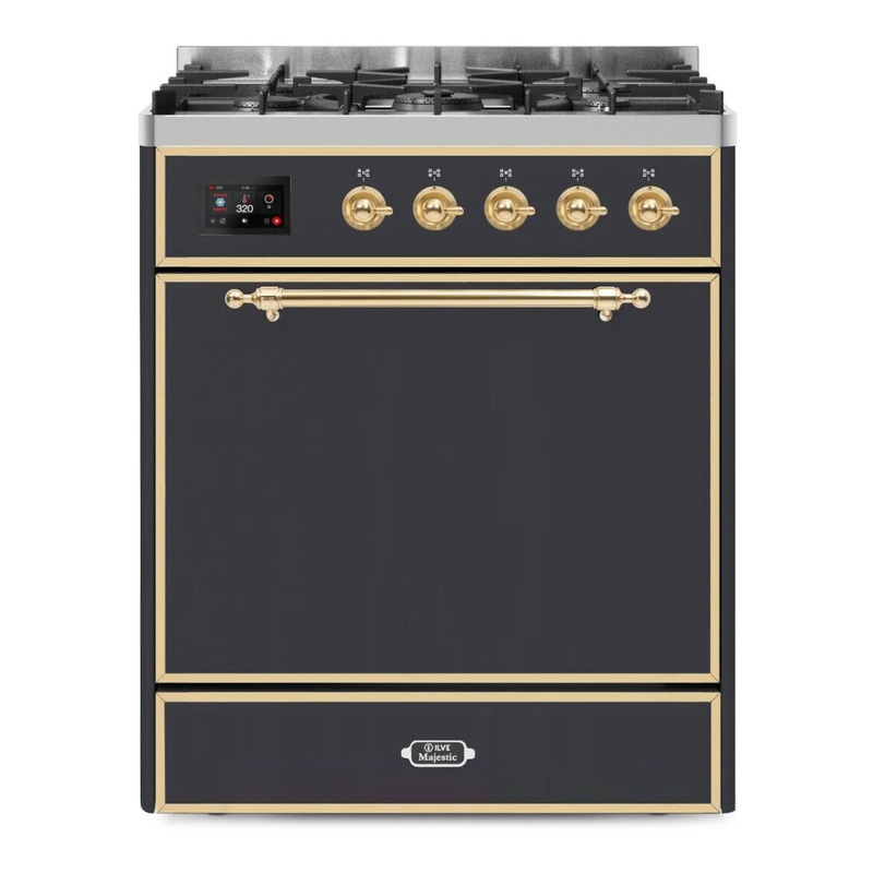 ILVE UM30DQNE3MGGLP Majestic II 30" Dual Fuel Range (Liquid Propane, Solid Door, Graphite Matte, Brass)