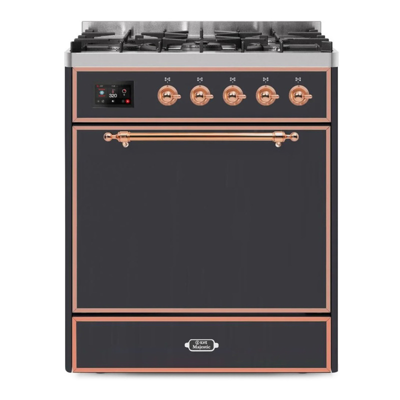 ILVE UM30DQNE3MGPLP Majestic II 30" Dual Fuel Range (Liquid Propane, Solid Door, Graphite Matte, Copper)