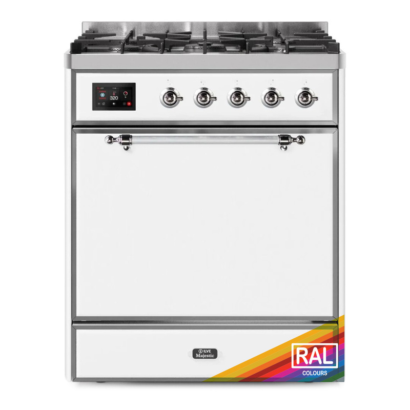 ILVE UM30DQNE3RACLP Majestic II 30" Dual Fuel Range (Liquid Propane, Solid Door, RAL, Chrome)