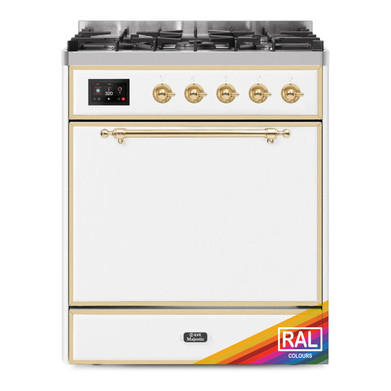 ILVE UM30DQNE3RAGLP Majestic II 30" Dual Fuel Range (Liquid Propane, Solid Door, RAL, Brass)