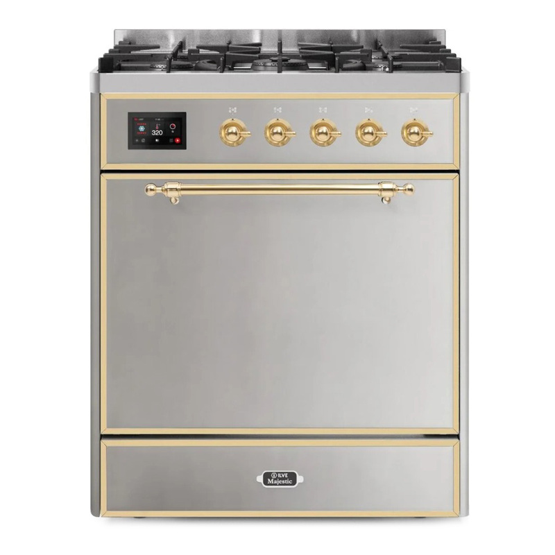 ILVE UM30DQNE3SSGLP Majestic II 30" Dual Fuel Range (Liquid Propane, Solid Door, Stainless Steel, Brass)