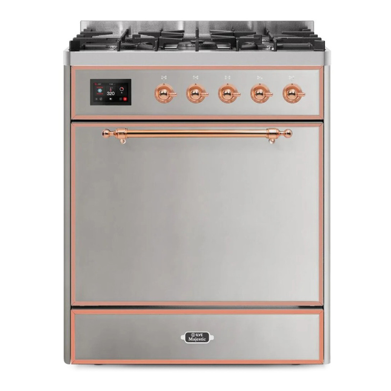 ILVE UM30DQNE3SSPLP Majestic II 30" Dual Fuel Range (Liquid Propane, Solid Door, Stainless Steel, Copper)