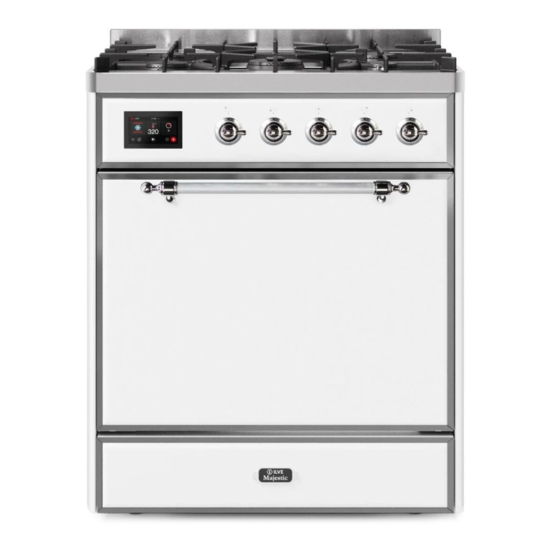 ILVE UM30DQNE3WHCLP Majestic II 30" Dual Fuel Range (Liquid Propane, Solid Door, White, Chrome)