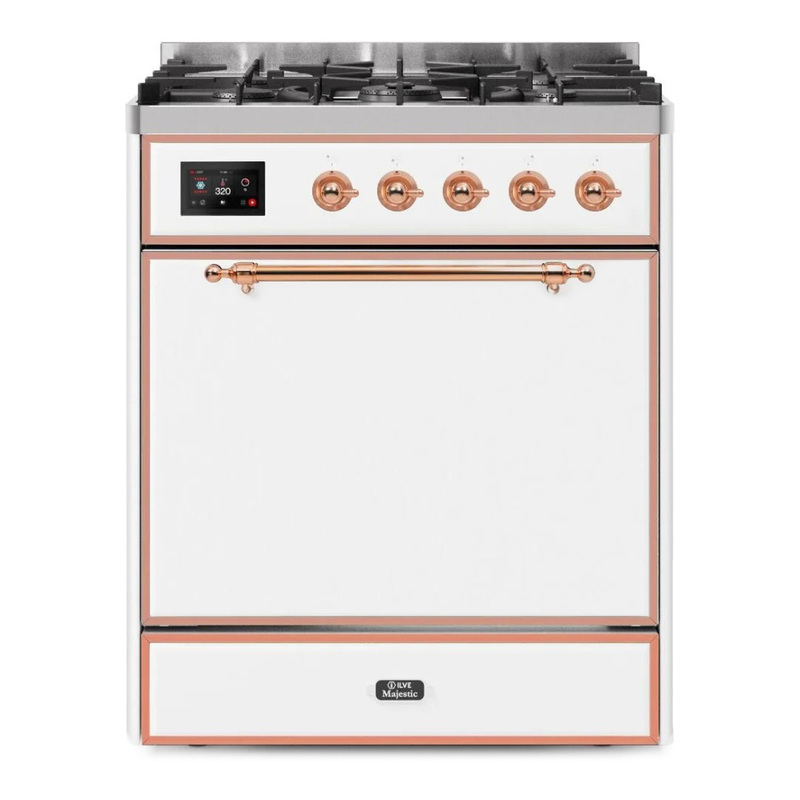 ILVE UM30DQNE3WHPLP Majestic II 30" Dual Fuel Range (Liquid Propane, Solid Door, White, Copper)