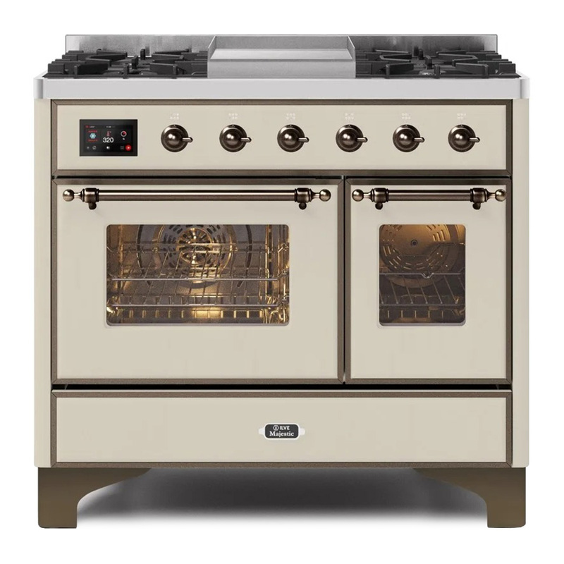 ILVE UMD10FDNS3AWBLP Majestic II 40" Dual Fuel Range (Liquid Propane, Triple Glass Door, Antique White, Burnished)