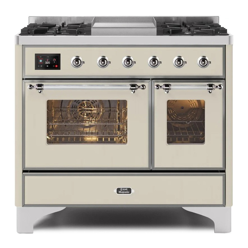 ILVE UMD10FDNS3AWCLP Majestic II 40" Dual Fuel Range (Liquid Propane, Triple Glass Door, Antique White, Chrome)