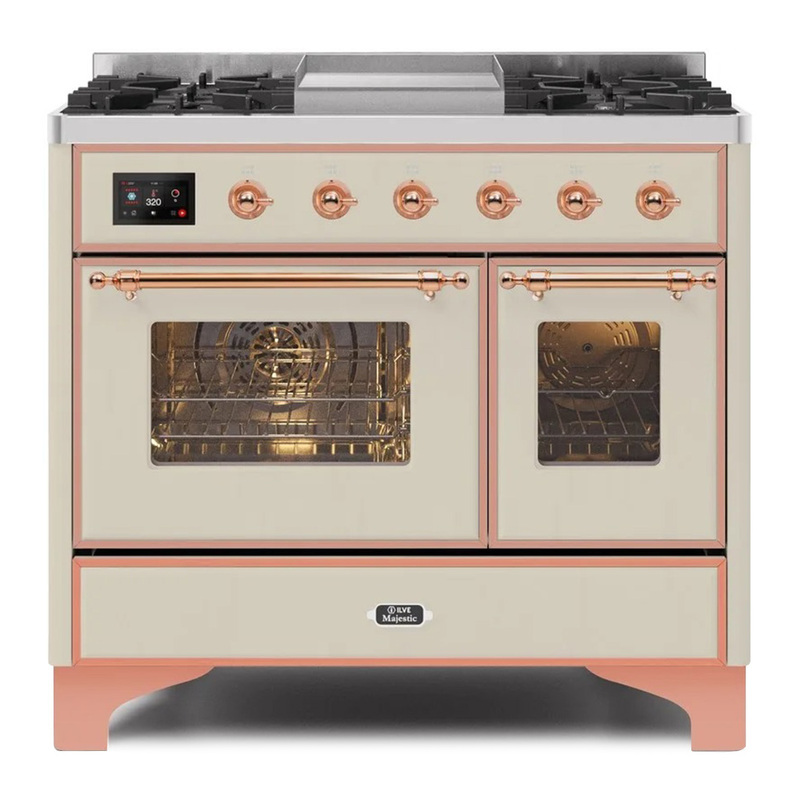 ILVE UMD10FDNS3AWPLP Majestic II 40" Dual Fuel Range (Liquid Propane, Triple Glass Door, Antique White, Copper)